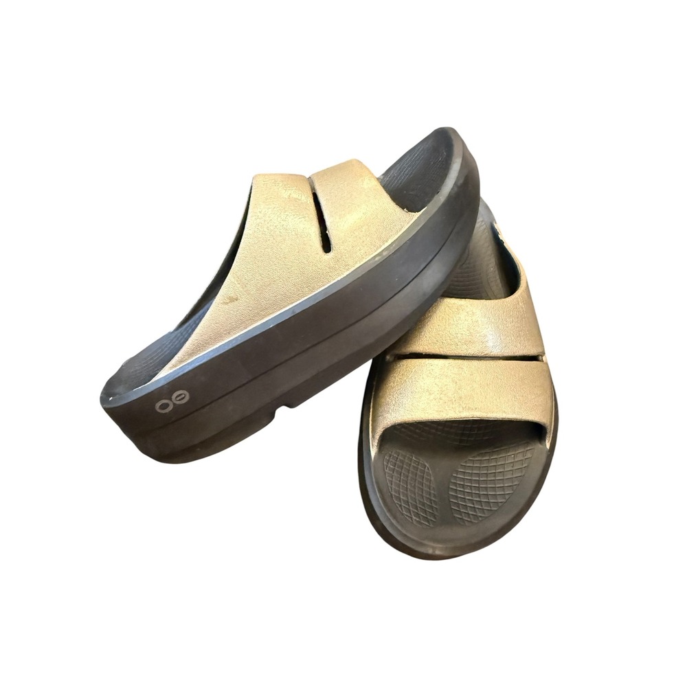 OOFOS OOlala Luxe Slide Sandals Womens 6 Latte Recovery Platform Shoes
